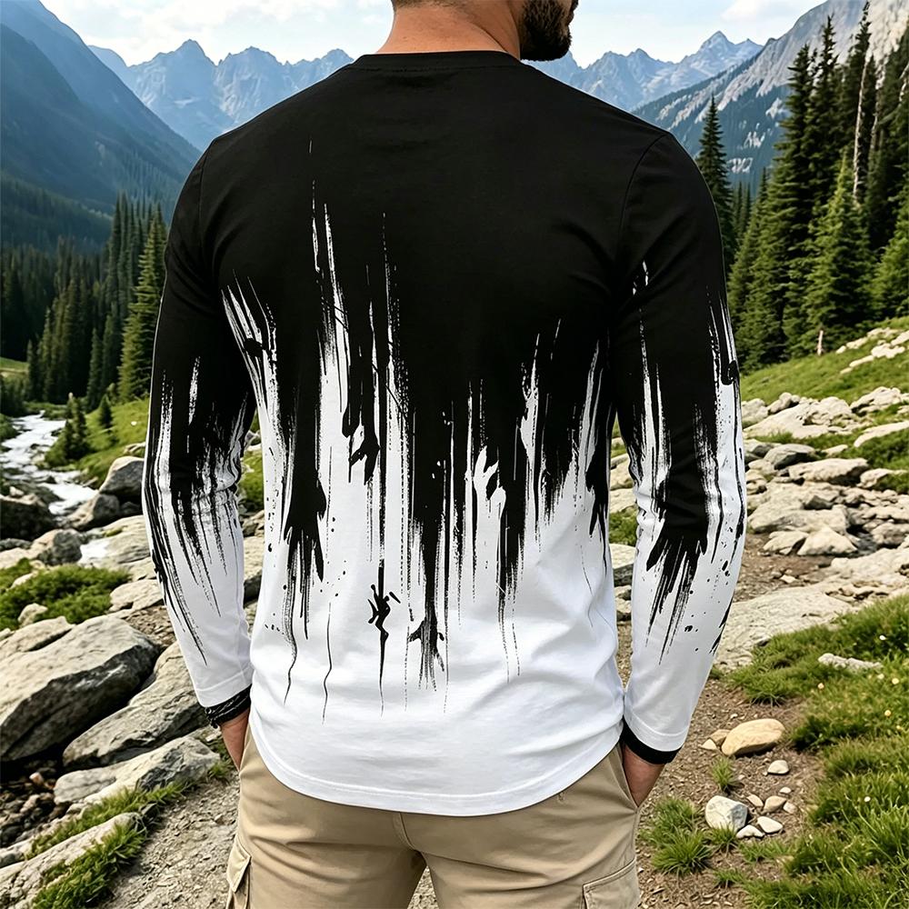 メンズグラデーションインクスプラッシュ長袖Tシャツカジュアル - Mens Fashion Streetwear のレビューと価格