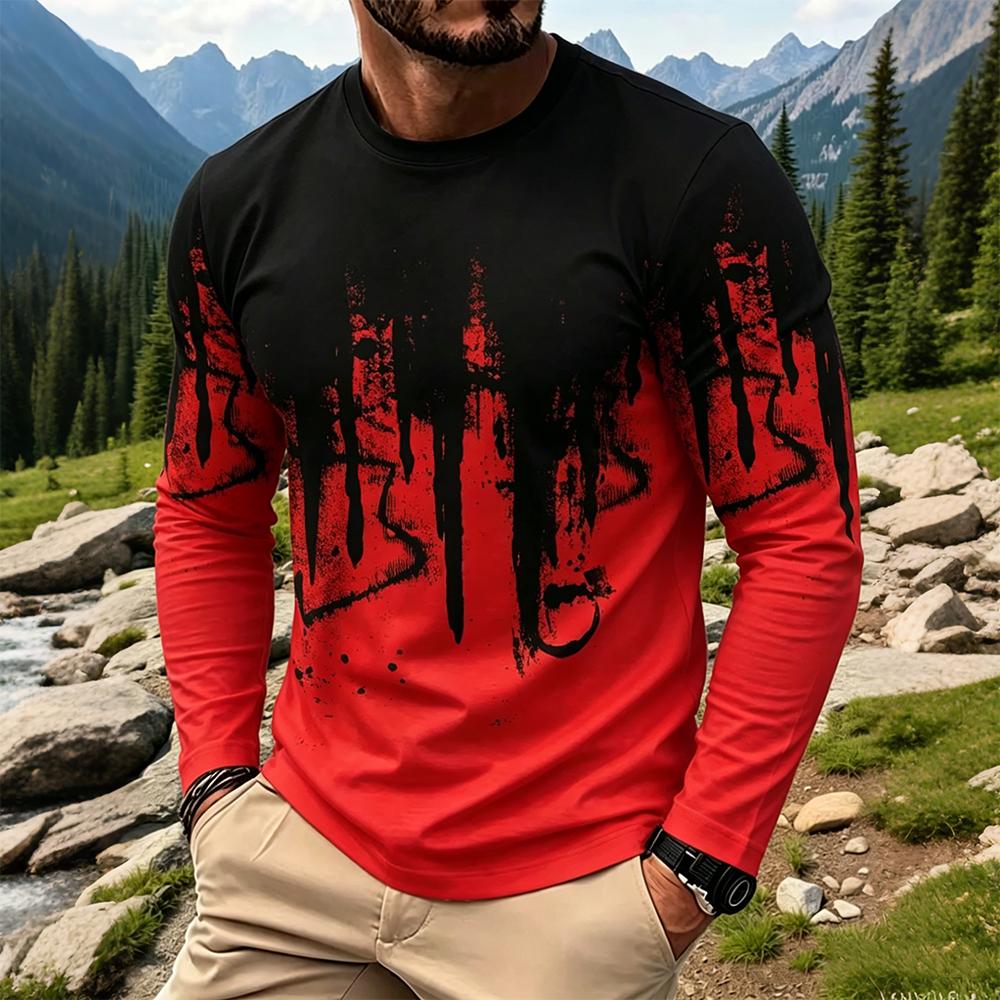 メンズグラデーションインクスプラッシュ長袖Tシャツカジュアル - Mens Fashion Streetwear のレビューと価格
