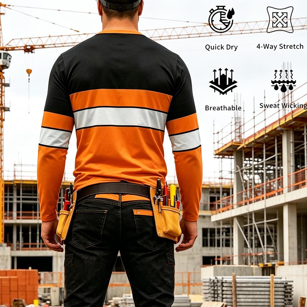 秋の高品質明るい色のストライプ作業服メンズ長袖 Tシャツ通気 - Men'S Fashion 2025 のレビューと価格